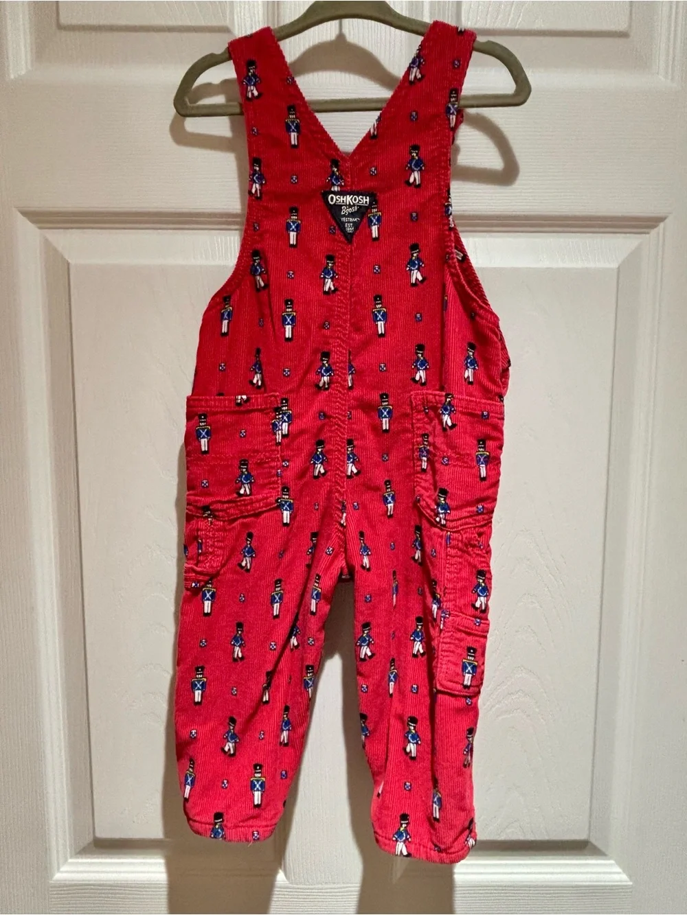Oshkosh B'gosh holiday red corduroy toy soldier overalls